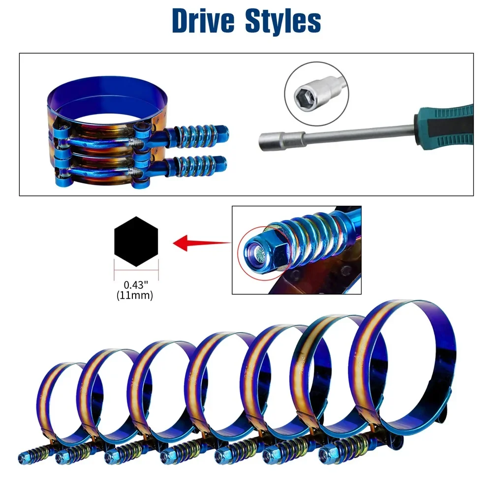 T-Bolt Hose Clamps Stainless Steel Turbo - Abraçadeira Universal de Aço Inoxidável Tipo